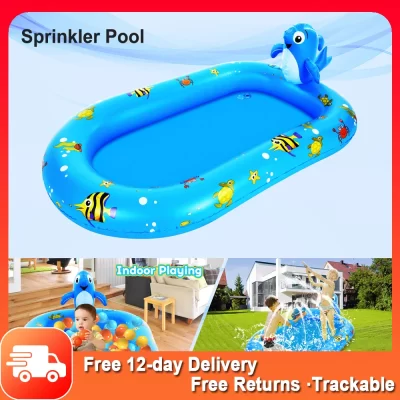 Cute Dolphin Inflatable Sprinkler Pool for Kids 170 * 101cm Large Splash Water Playing Pad Swimming Pool Summer Water Toy Kiddie