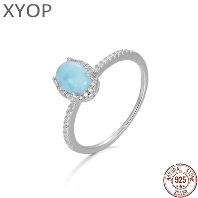 Anel de prata esterlina 925 para mulheres, pedra natural, larimar, anel de proposta, design feminino, clássicos, simples, casamento, diamantes, namoro
