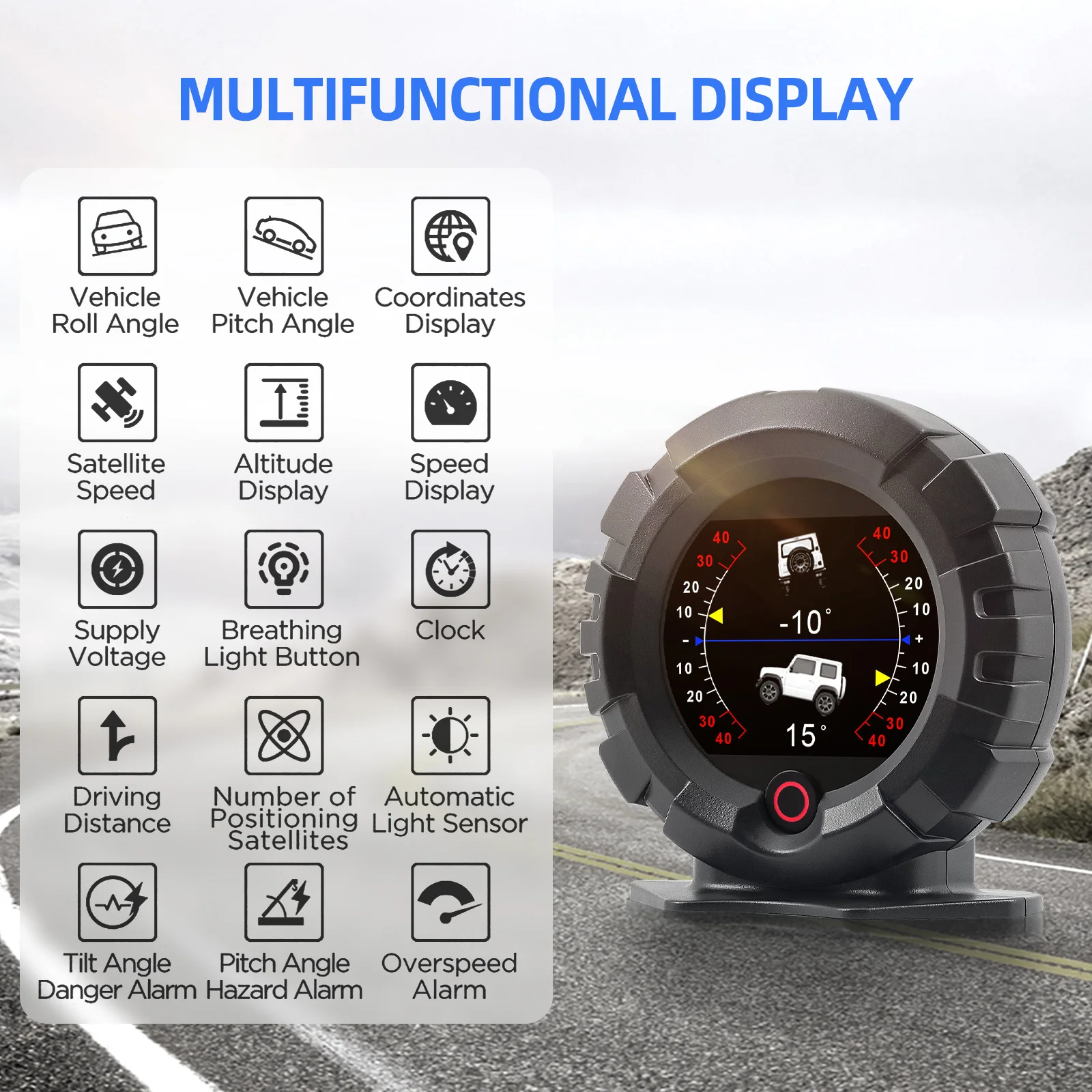 X95 Car GPS Slope Meter Digital Head Up Display Inclinometer Speedometer Off-road Car Pitch Slope Angle Meter Altitude Latitude - Image 2