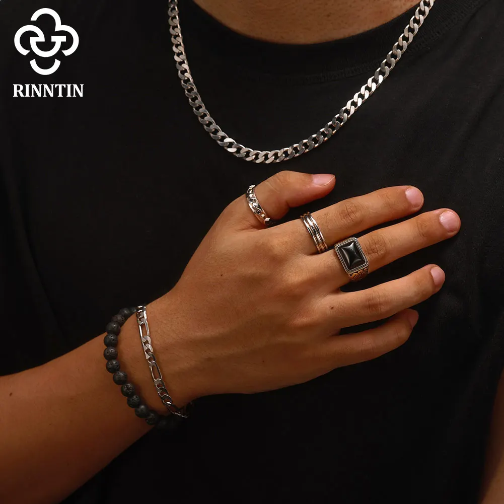 Rinntin moda 925 prata esterlina preto ágata pedra anéis para homens de alta qualidade anel ágata casamento noivado jóias nmr16 - Image 5