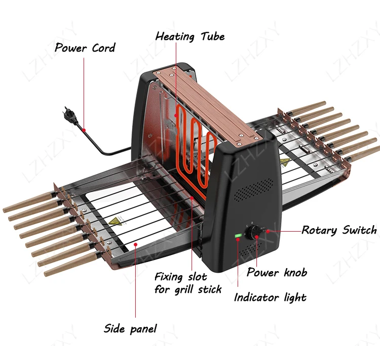 Churrasqueira doméstica automática rotativa espetos máquina sem fumaça grelha elétrica rotativa 220v/1200w churrasqueira - Image 6