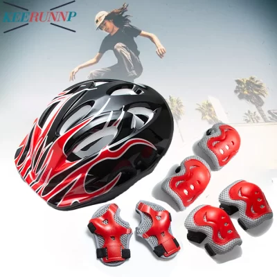 Conjunto de equipamentos de proteção infantis de 6 peças, 7 peças, capacete ajustável, joelheiras e cotoveleiras, protetores de pulso para skate, scooter, patinação