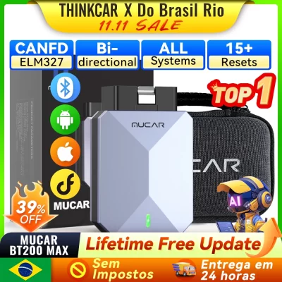 MUCAR BT200 MAX AI Ferramentas automotivas ELM327 OBD2 Scanner Bluetooth CANFD Ferramenta de digitalização bidirecional 15 Redefinição de sistema completo Diagnóstico de vida Leitor de código de atualização gratuita