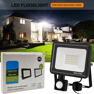Luz de inundação led pir sensor movimento holofote ip66 à prova dip66 água ao ar livre luz branca led holofote jardim iluminação rua