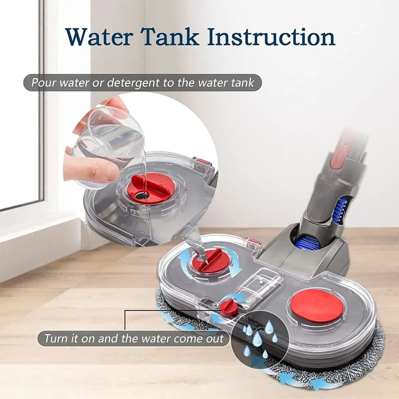 Cabeça de esfregão para aspirador de pó dyson v7 v8 v10 v11 v15, acessório de esfregão elétrico com tanque de água removível e 6 almofadas de esfregão reutilizáveis - Image 3