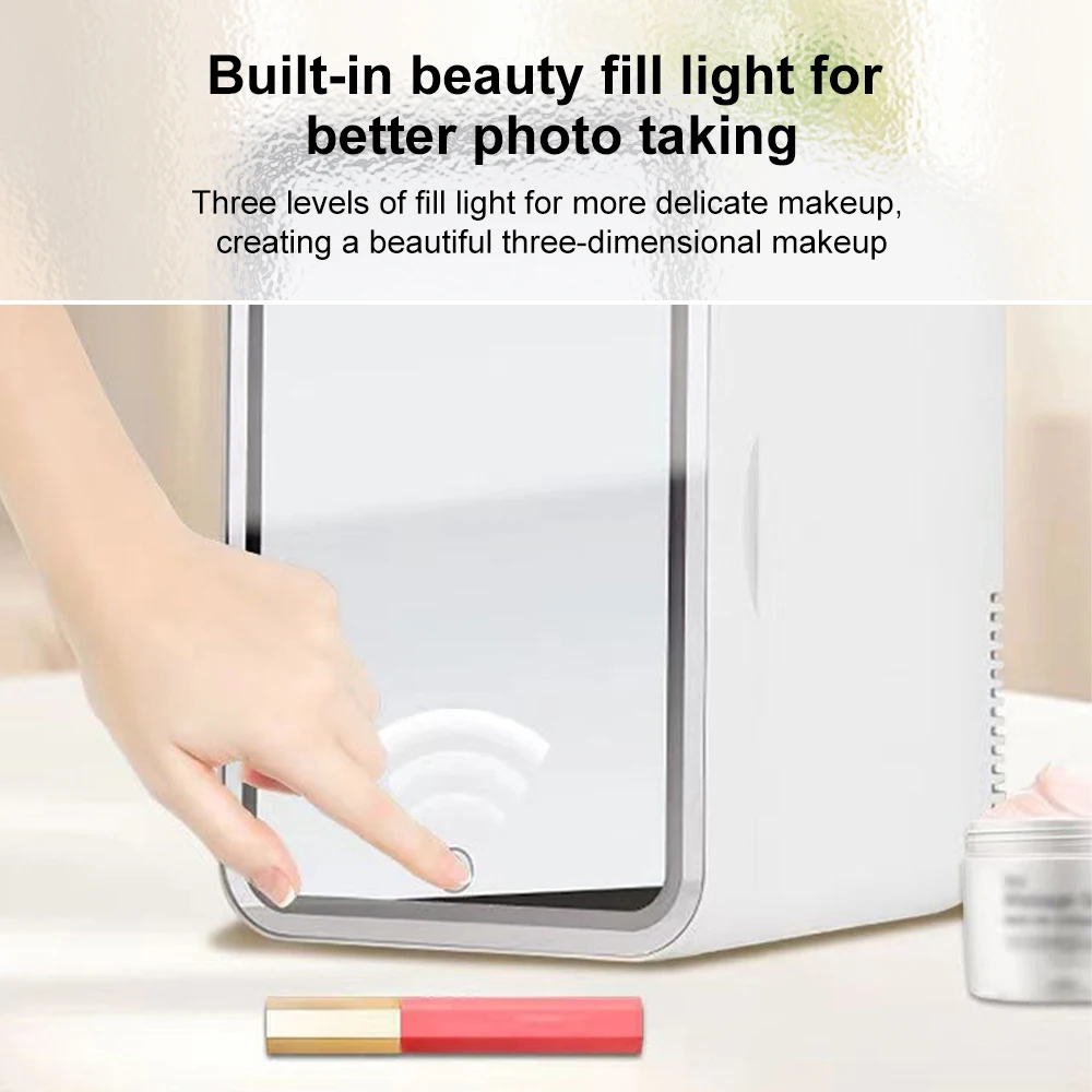 4L car mini beauty refrigerator, adjustable LED light mirror, small portable beauty refrigerator freezer for household cars. - Image 4
