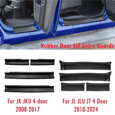 Para jeep wrangler 4 portas 2008-2024 jk jku jl jlu preto protetor de peitoril da porta gladiador jt borracha peitoril entrada guardas substituição
