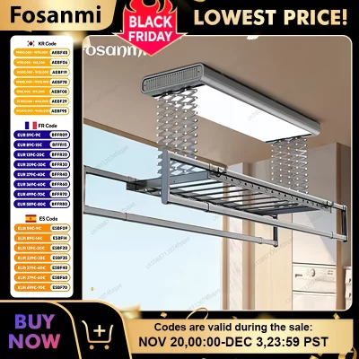 Electric Remote Control Lifting Clothes Drying Rack Aluminum Alloy Foldable with Lighting for Home Balcony