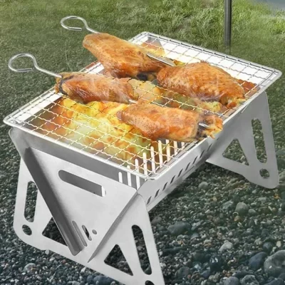 Grelha para churrasco portátil dobrável churrasqueira fogões de aquecimento multifuncional rack acampamento net fogão a lenha aço inoxidável churrasqueira