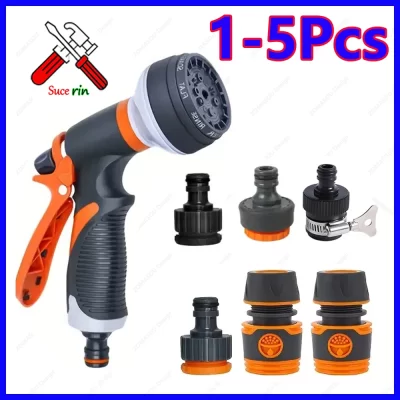 Pistola de rega de jardim ajustável, 8 modos, pulverizador de alta pressão, bico de irrigação, quintal, gramado, planta, 1-5 peças