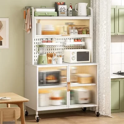 Armário de cozinha móvel moderno multifuncional, móveis de armário de exibição de armazenamento de armário de vidro