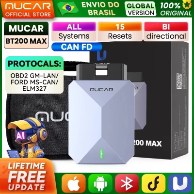 Mucar bt200 max can fd obd2 scanner 15 redefinições ai ferramentas de diagnóstico do carro todos os sistemas de varredura automática controle bidirecional atualização gratuita