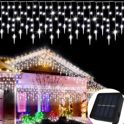 Guirlanda de natal led cortina de sincelo luzes da corda droop ao ar livre luz solar corda jardim rua casamento iluminação decorativa