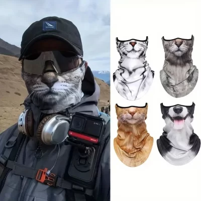 3d animal gato design verão rosto cheio protetor de pescoço protetor solar respirável secagem rápida poliéster capacete forro para ciclismo ao ar livre