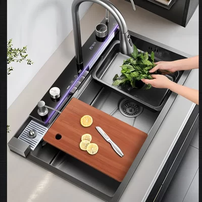 Conjunto de pia multifuncional de cozinha, torneira cascata de baleia, 50l, tanque de grande capacidade, tamanho 68x46cm, armazenamento de armário, eletrodomésticos