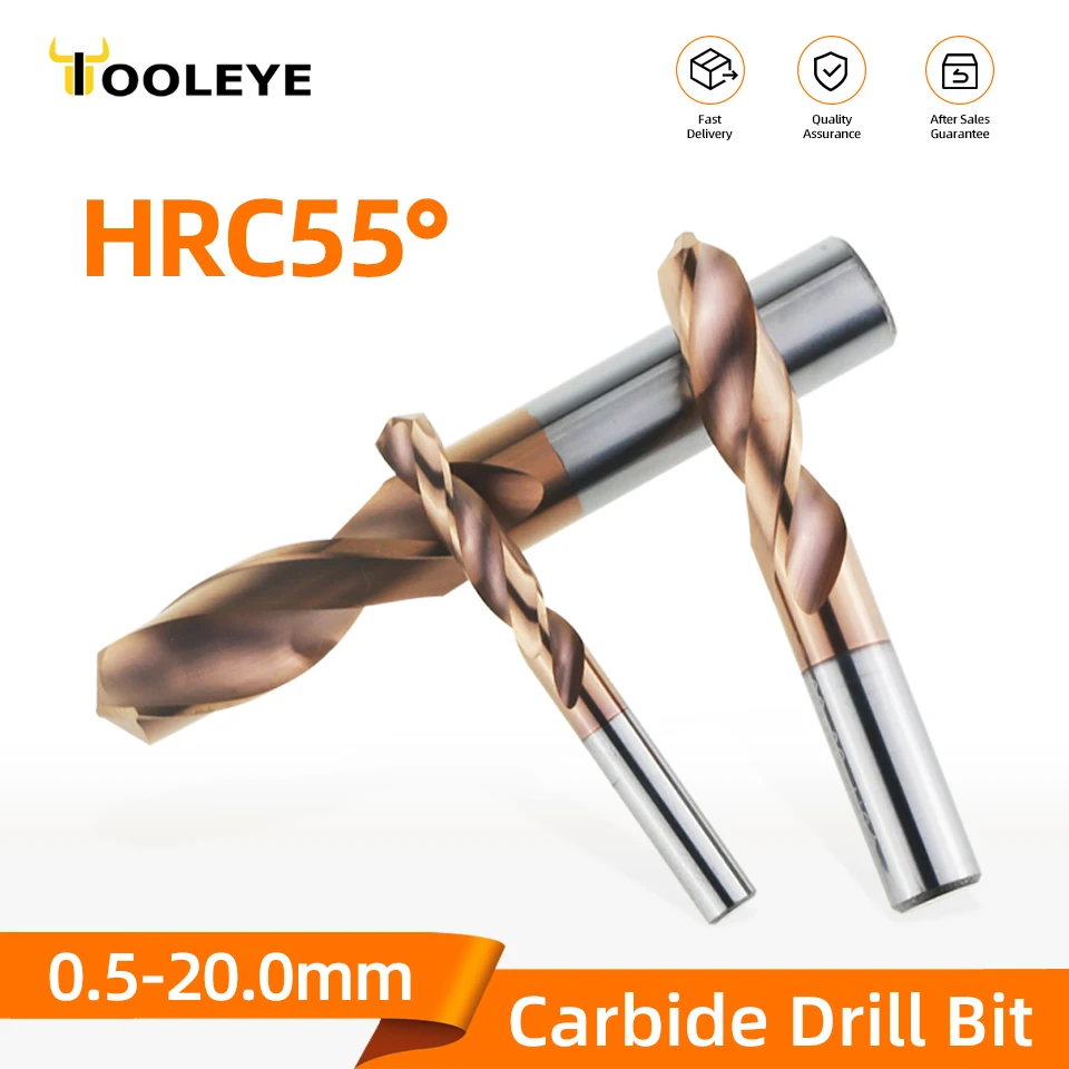 TOOLEYE HRC55° Tungsten Carbide Drill Bits Metal Drills For CNC Lathe Stainless Steel Drilling Hard Metalworking Tool 0.5-20.0mm