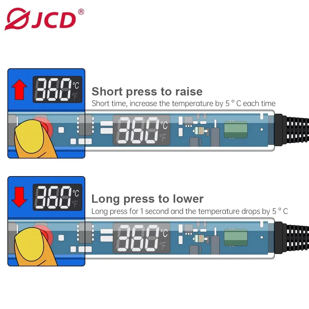 JCD-Ferro De Solda Elétrico Com Interruptor, Temperatura Ajustável, Display Digital LCD, Ferramentas De Reparação De Solda, 100W, 110V, 220V, P907, Novo - Image 5