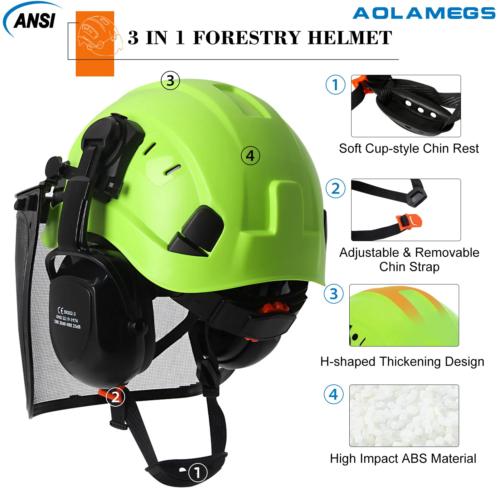 Capacete de segurança florestal ce com protetores de orelha protetor facial abs ansi registro capacete industrial 3 em 1 roçadora aparador chapéu respirável - Image 4
