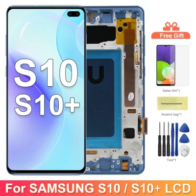 TFT with Frame For Samsung S10 Plus S10+ G975F Lcd Display Digital Touch Screen for Samsung S10 G973F Screen Replacement Parts
