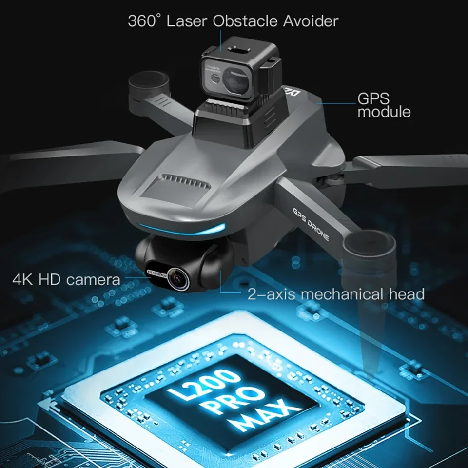 L200 PRO MAX Drone 4K 2-Axis PTZ HD Dual Camera 360° Laser Obstacle Avoidance Brushless Motor GPS 5G WIFI RC FPV Quadcopter Toys - Image 3