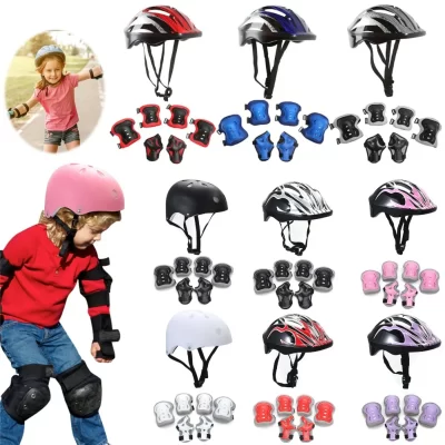 7 pçs/set crianças capacetes de equitação joelho cotovelo conjunto de equipamentos de proteção crianças skate scooter capacete conjunto anti queda equipamentos