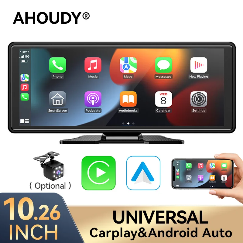 AHOUDY 10.26 Inch Wireless Carplay Android Auto Multimedia Car Video Player IPS Screen Mirrorlink USB