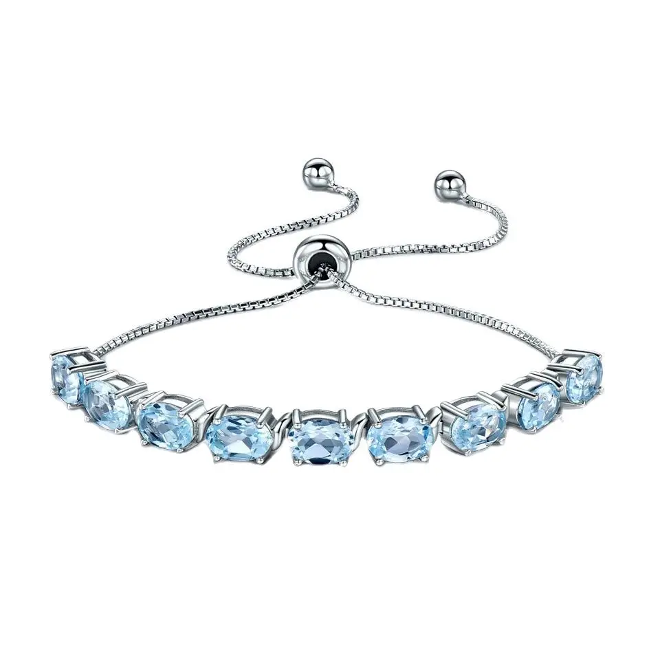 Umcho nano céu azul topázio 925 prata esterlina elo de corrente pulseiras para mulheres jóias finas pulseira ajustável - Image 2