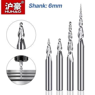 HUHAO 6mm Ball Nose Tapered End Mill Wood Solid Carbide Steel Milling Cutter for Woodworking Metal CNC Router Bit Engraving Tool