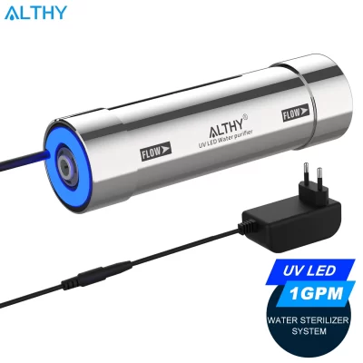 Althy led uv ultravioleta esterilizador de água para filtro de água sob pia/sistema purificador ro mercúrio-livre inoxidável 50 anos de vida