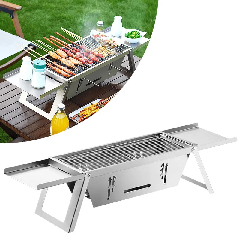Fogão de churrasco de aço inoxidável ao ar livre carvão dobrável rack de churrasco doméstico pequeno dobrável fogão espeto churrasco