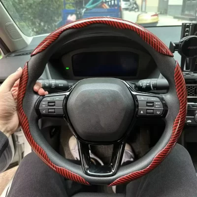 3PCS Laser Carbon Fiber Silicone Car Steering Wheel Cover 1K Micro Fiber Leather PVC Wheel Booster Cover Non-Slip Universal