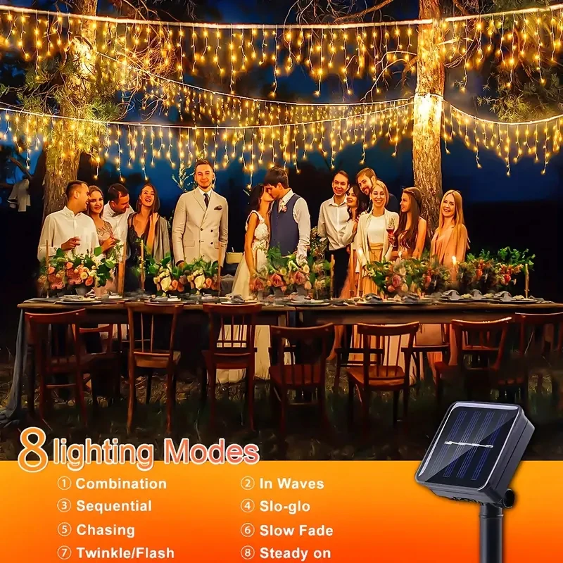 Novas luzes solares de sincelo de natal 162/96 led 8 modos à prova dwaterproof água cortina luzes da corda para jardim ao ar livre sala iluminação do feriado - Image 3
