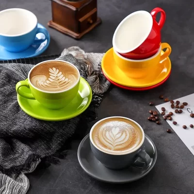 Caneca de cerâmica de 150ml, copo de arte com pires para cappuccino, fermentação manual, xícara de café, novo osso, china, para cafeteria, barista