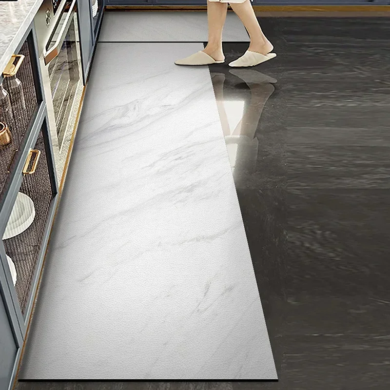 Tapete de cozinha padrão de mármore tapete impermeável à prova de óleo antiderrapante tapete de couro decoração para casa área tapetes alfombra de cocina - Image 3