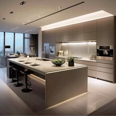 Projetos de design de cozinha de ilha contemporânea Armários modulares de cozinha personalizados Armários de melamina de design moderno