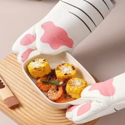 1 par bonito gato garra forno luvas forno de microondas resistente ao calor luvas de cozimento luvas isoladas suprimentos de cozinha