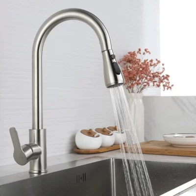304 aço inoxidável pull out torneira da cozinha deck montado pia de água com misturador fluxo pulverizador cabeça quente e fria torneiras para cozinha