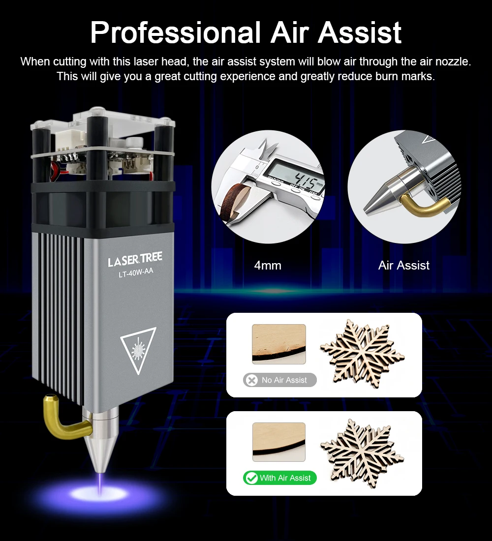 Cabeça de laser de foco fixo 5w, árvore a laser com bico de assistência de ar, módulo comprimido para gravador cnc, máquina de corte, ferramentas diy - Image 2