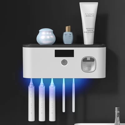 intelligent UV toothbrush sterilizer with automatic toothpaste dispenser - wall mounted, space saving, advanced UV sterilizatio