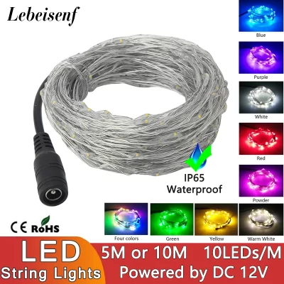 Ip65 led fio de cobre luzes de fadas dc 12v alimentado corda flexível 5m 50 lâmpada 10m 100 lâmpadas para interior ao ar livre festa decoração natal