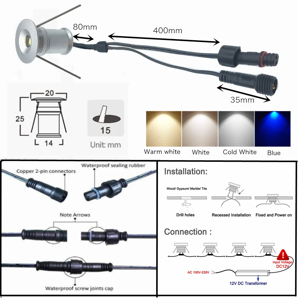 Mini led deck luz ip67 à prova dip67 água 15mm jardim escada lâmpada subterrânea 12v ao ar livre escada luzes da paisagem ac220v 110v - Image 2
