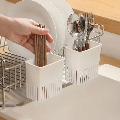 Cesta de drenagem de parede para cozinha, suporte para pauzinhos, talheres, utensílio, caixa de armazenamento com rack de secagem de copos