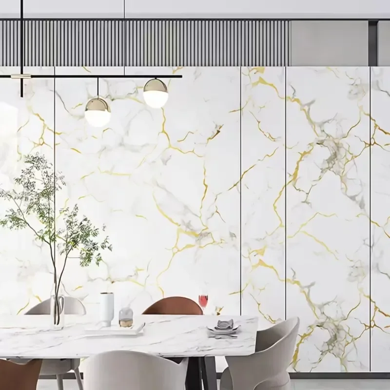 1 rolo de imitação de mármore auto-adesivo adesivo de parede grosso dourado luxo tv fundo papel de parede à prova de óleo decoração de casa - Image 5