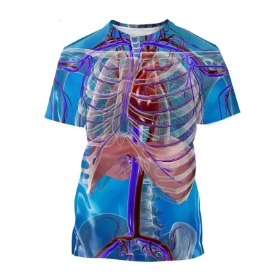 Órgãos humanos ossos padrão t-shirts impressão 3d verão masculino hip-hop manga curta t camisa de grandes dimensões harajuku topos homem roupas