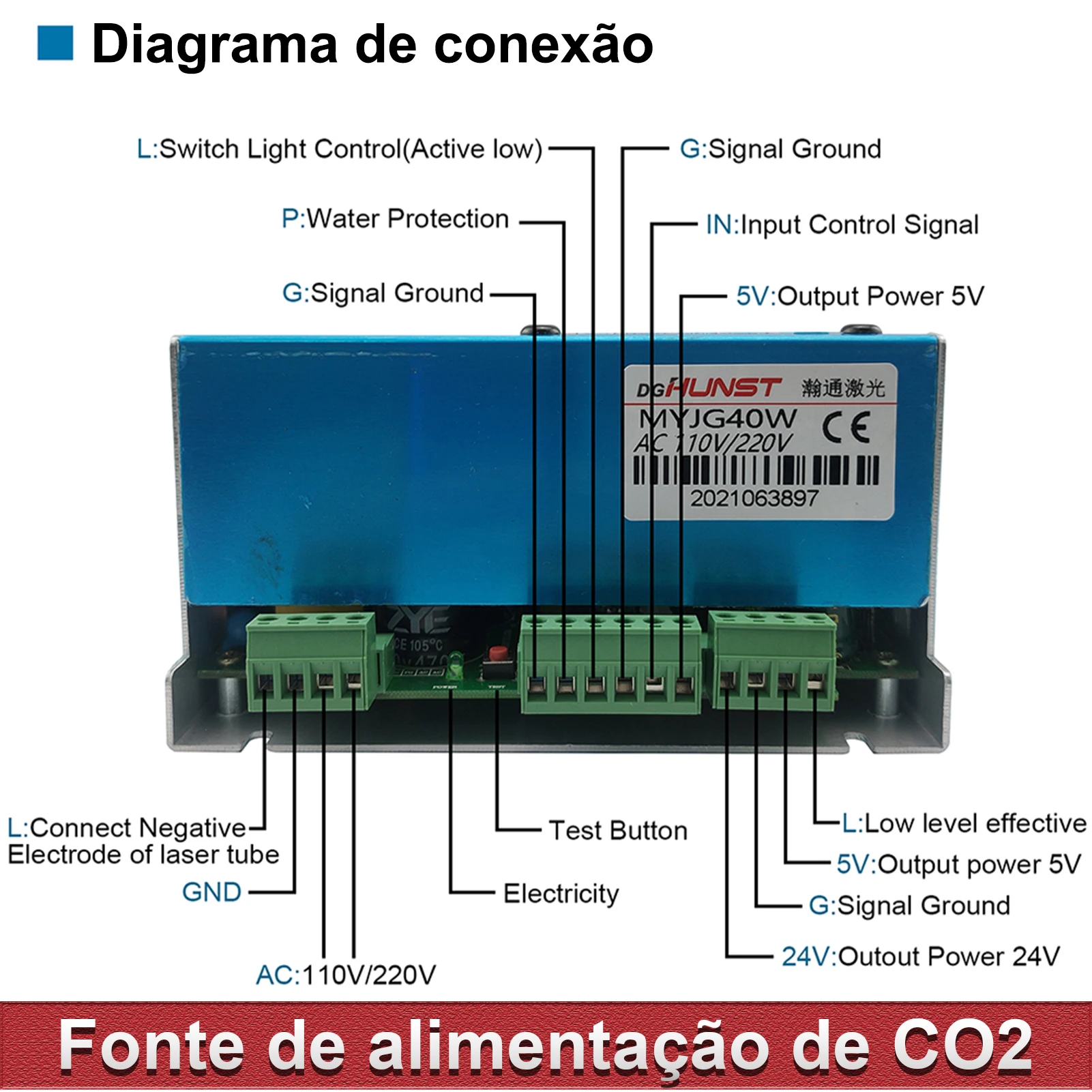 Hunst 40W CO2 Laser Power Supply 110V/220V for 30W 40W 50W K40 Engraving Cutting Machine MYJG-40W Laser Generato - Image 2