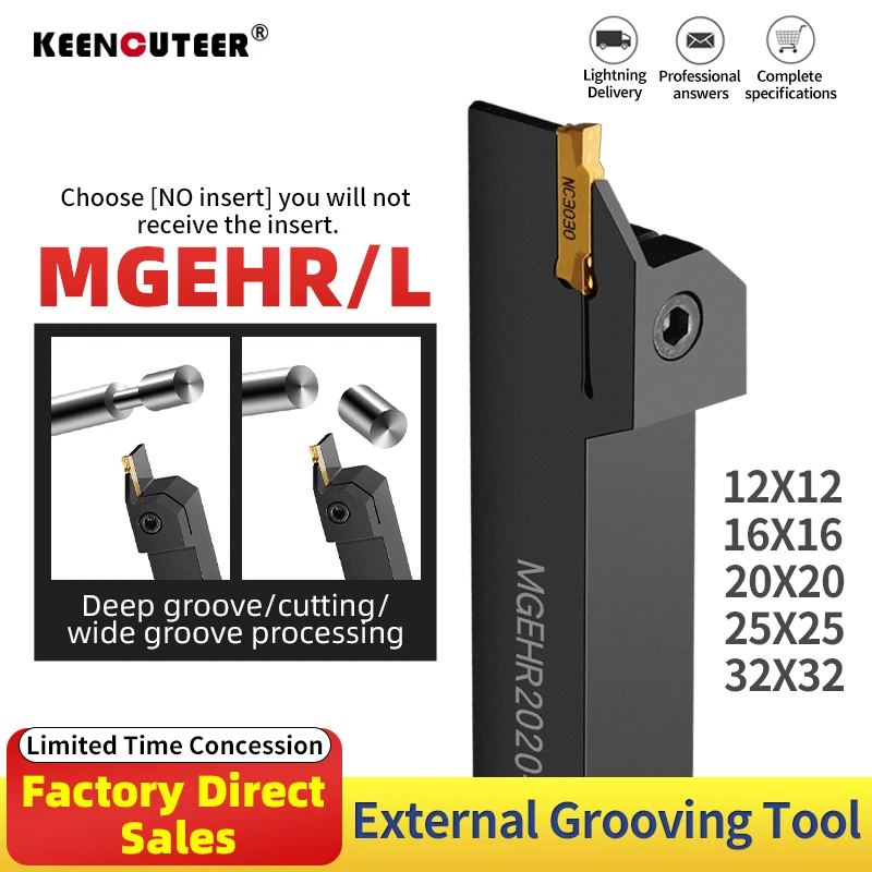 Suporte de ferramenta de ranhuramento série completa mgehr1212 mgehr1616 mgehr2020 mgehr2525 ferramenta de torneamento para inserção de ranhura de carboneto mgmn