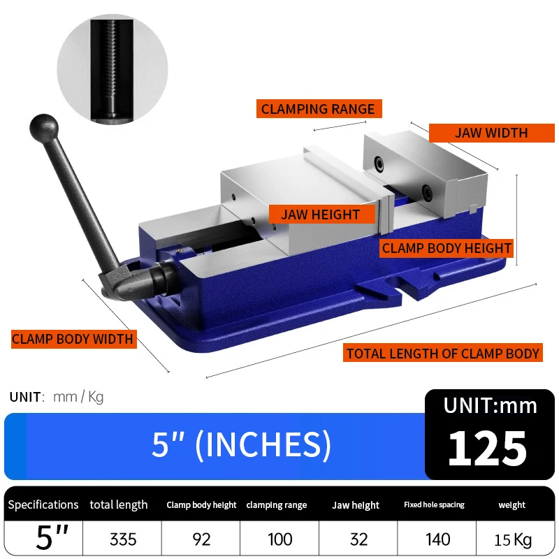 5" Heavy Duty Cast Iron Drill Press Vice Bench Vise Clamp W/ T-Handle Lever Precision Milling Machine Adjustable Jaws