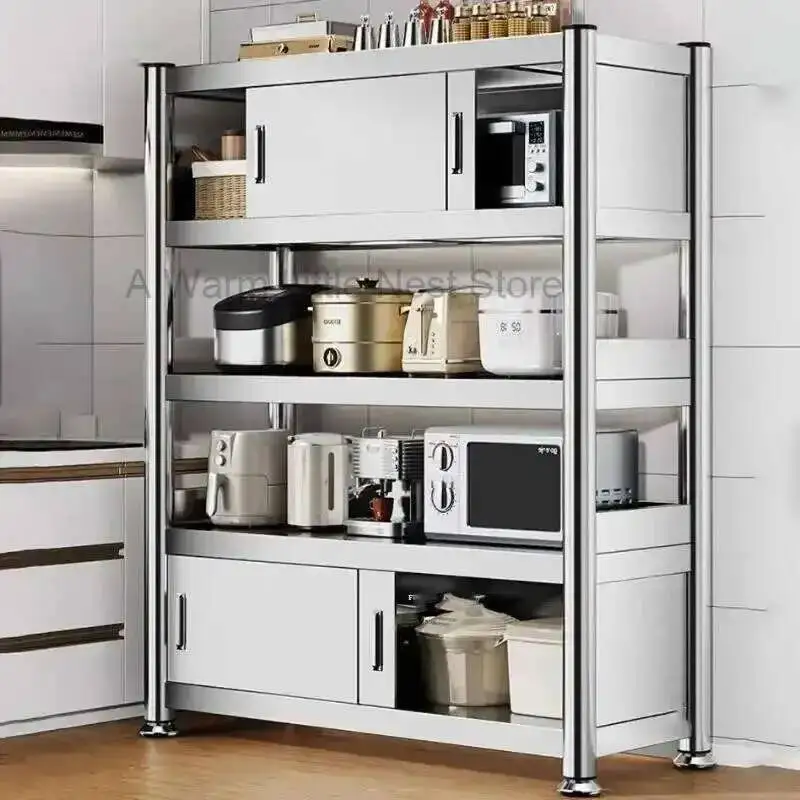 Armários de cozinha de aço inoxidável com porta piso multi-camada porta deslizante rack de armazenamento multi-funcional móveis para casa - Image 4