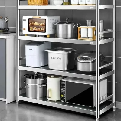 Armários de cozinha de chão Prateleiras de armazenamento de aço inoxidável Rack de armazenamento de micro-ondas Móveis para casa Armário de cozinha multicamadas
