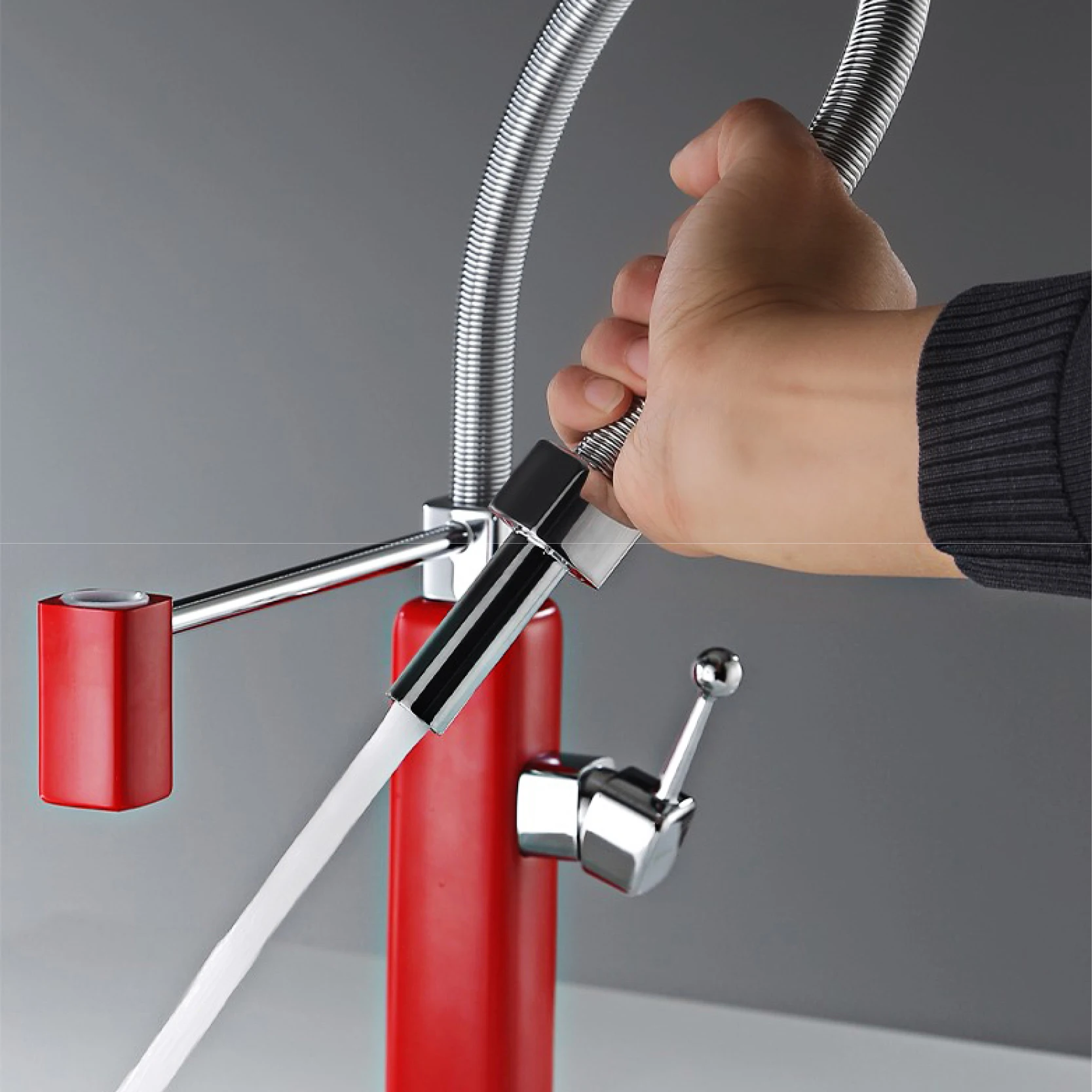 Torneira de cozinha moderna de latão vermelho com alça única e núcleo de válvula de cerâmica de furo único, misturador de pia removível de água quente e fria - Image 3